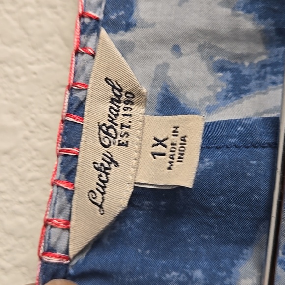 Lucky Brand Blue Peasant Tassel Tie Front Blouse With Elastic Hem Boho Top 1X - Picture 2 of 9